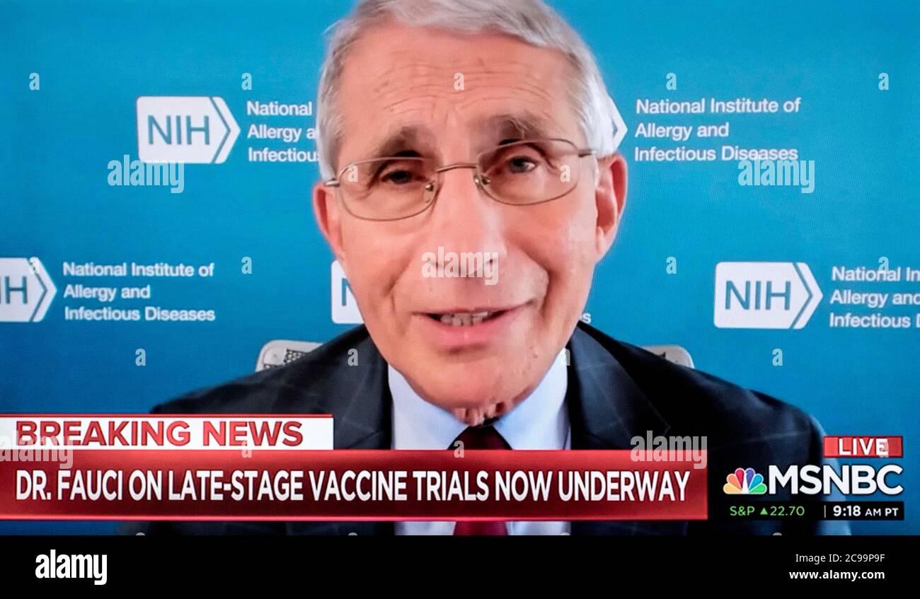 Washington, Distretto di Columbia, Stati Uniti. 29 luglio 2020. Un video screen grab del Dr. ANTHONY FAUCI, Direttore dell'Istituto Nazionale di allergia e malattie infettive, come ha parlato con ANDREA MITCHELL di MSNBC. Credit: Brian Cahn/ZUMA Wire/Alamy Live News Foto Stock