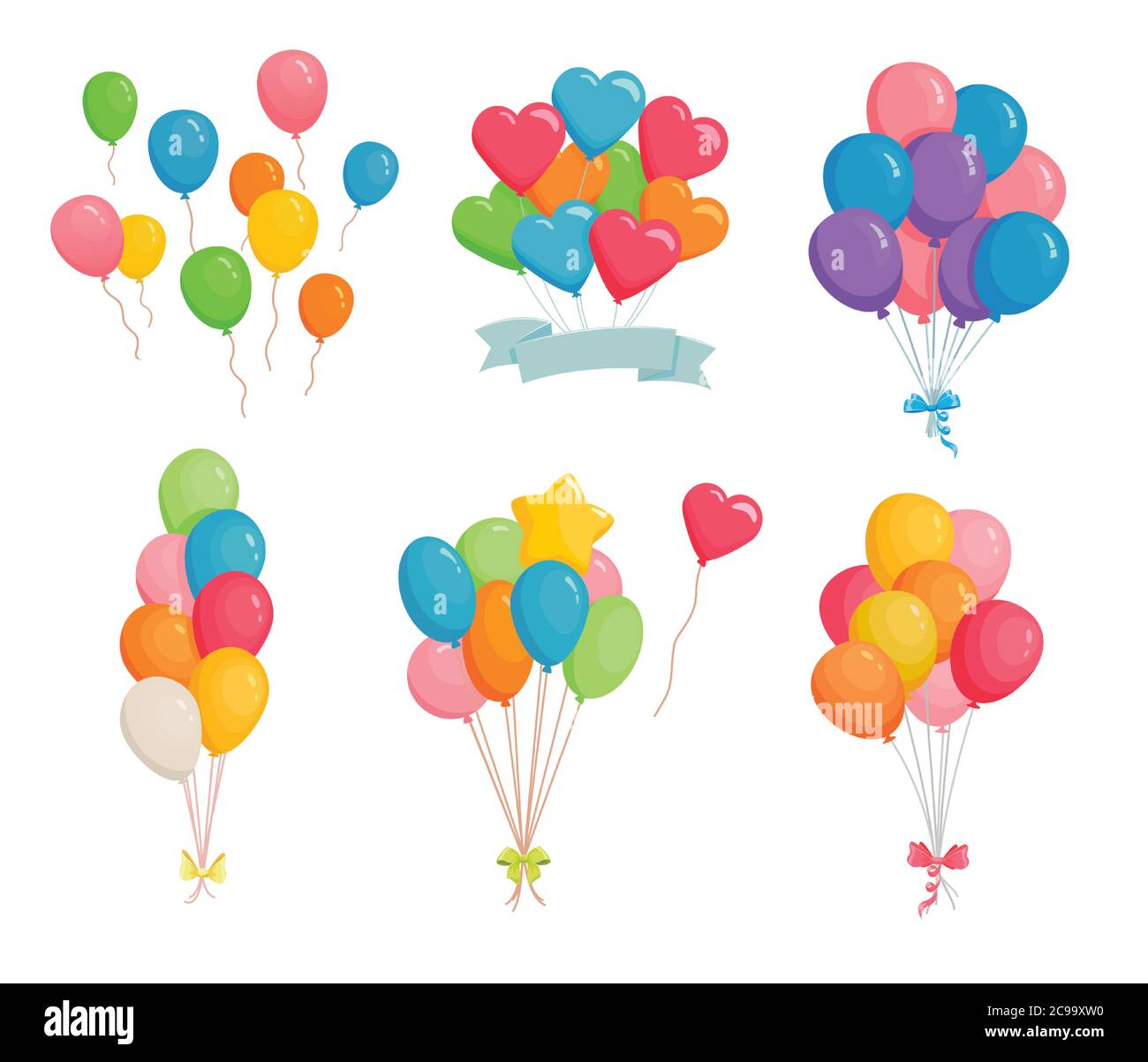 Set di palloncini natalizi. Festa di compleanno o mongolfiera decorazioni. Mazzo di palloncini che volano in aria. Illustrazione vettoriale isolata. Illustrazione Vettoriale