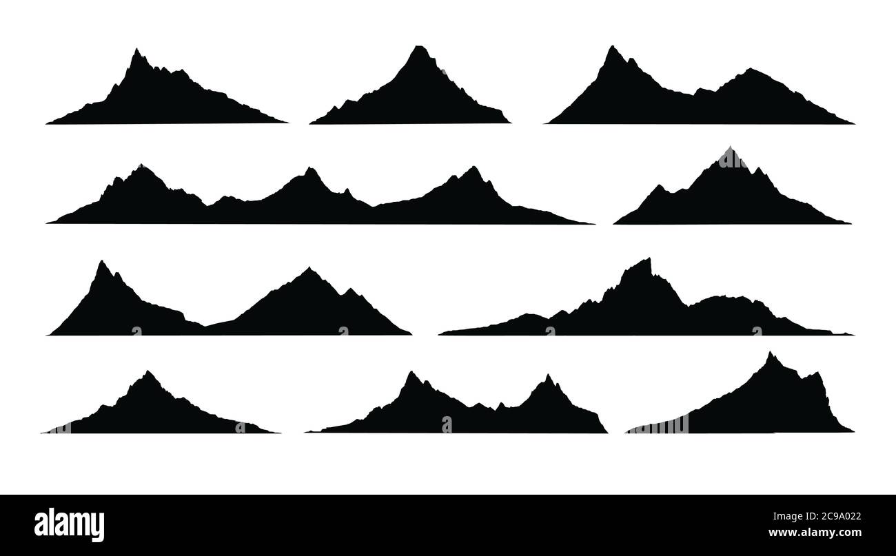 Paesaggio di montagna silhouette. Astratto alto paesaggio di montagna escursione. Gruppo vettoriale. Illustrazione Vettoriale