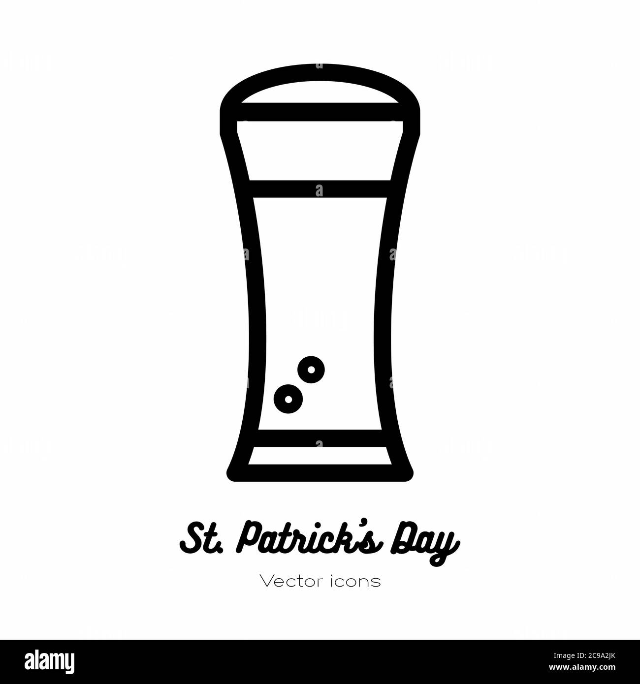 Bicchiere di birra del giorno di San Patrick, tazza di pinta, icona vettore di tankard. Icona piatta in linea bianca nera per logo, segno, pulsante Illustrazione Vettoriale