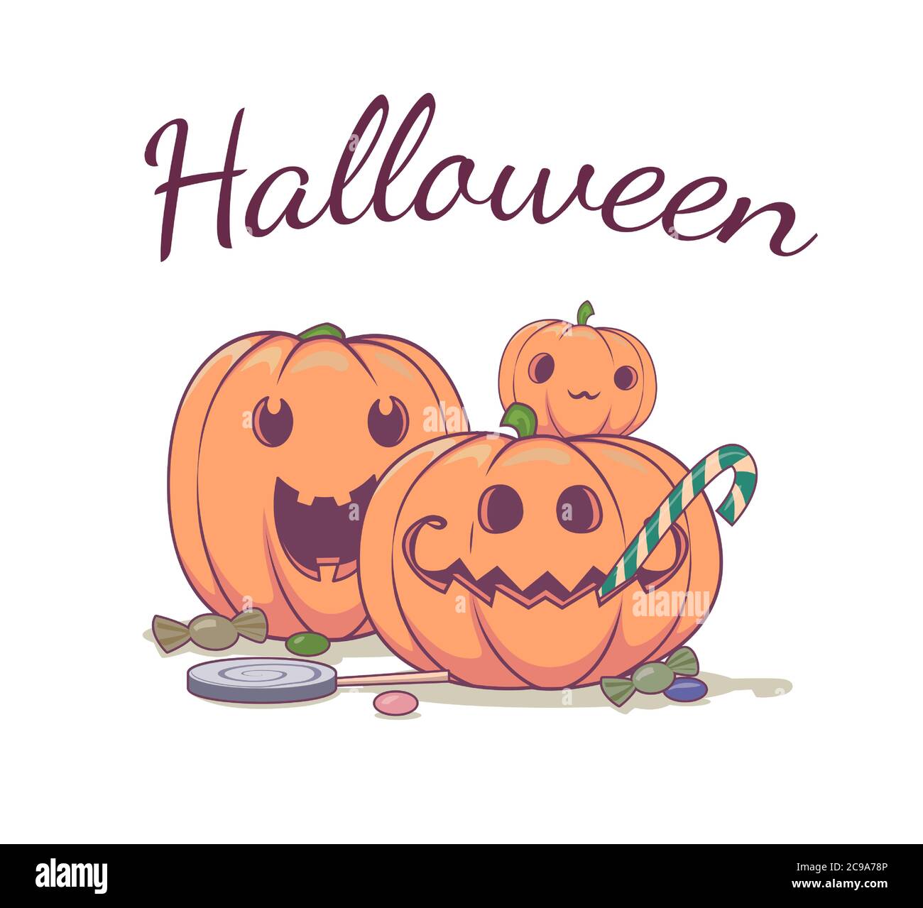 Illustrazione delle zucche di Halloween. Zucche con banner dolci o sfondo invito festa. Illustrazione vettoriale Illustrazione Vettoriale