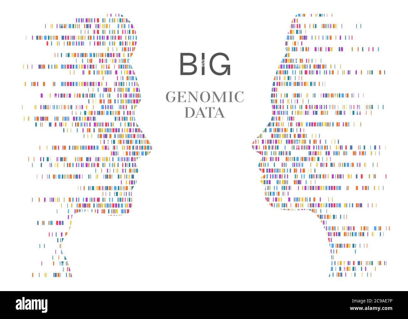 Infografica sul test del DNA. Grandi dati genomici con le persone a contatto. Mappa della sequenza genoma. Illustrazione vettoriale. Illustrazione Vettoriale