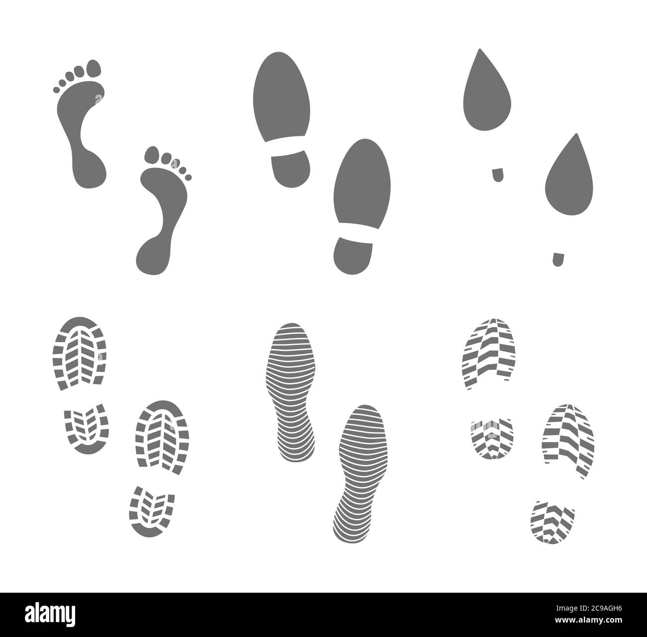 Scarpe da uomo con footprint silhouette. Set di impronte e impronte  digitali in nero con i piedi nudi e l'impronta delle suole con i diversi  Immagine e Vettoriale - Alamy