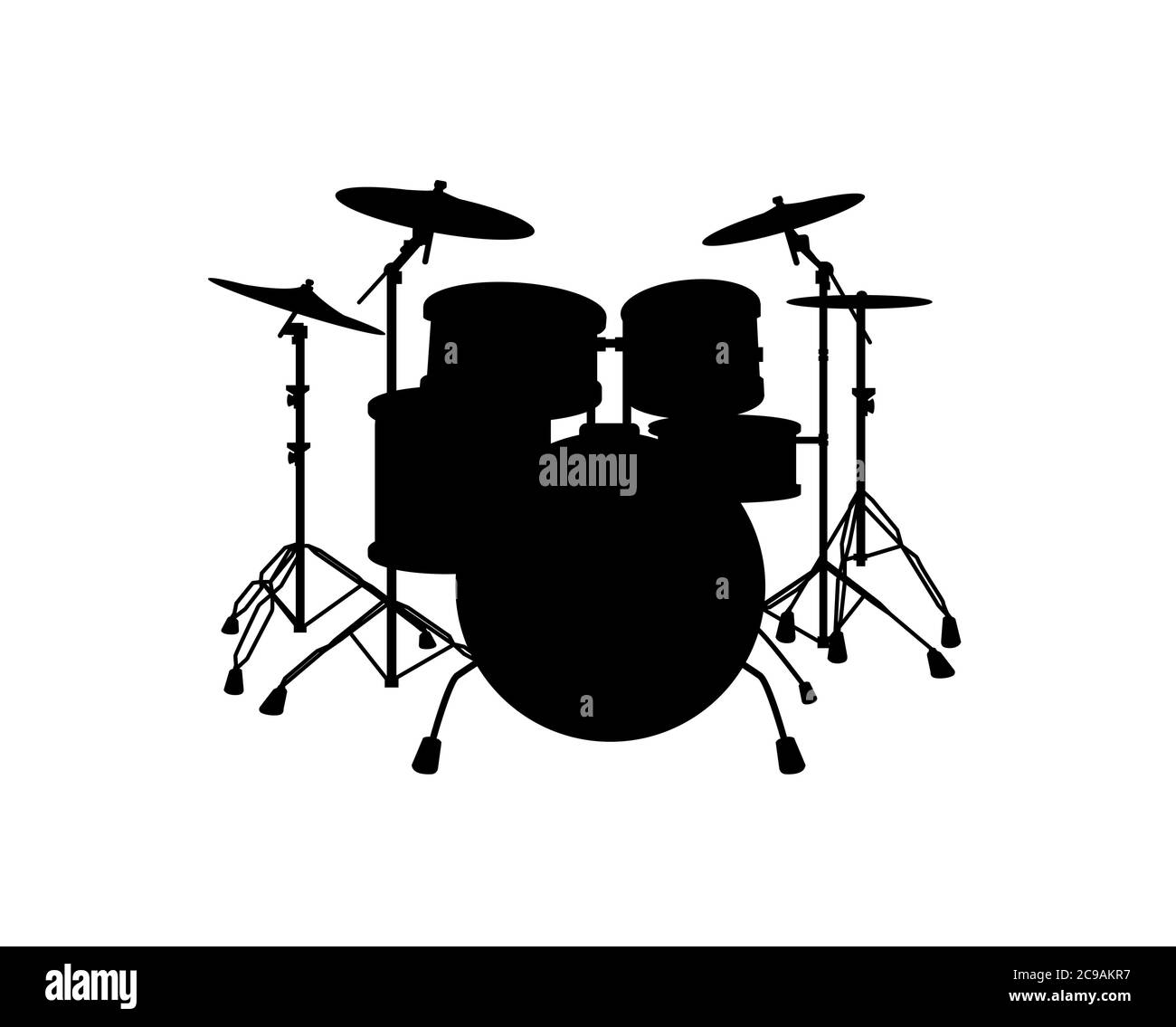Silhouette nera dei tamburi. Immagine vettoriale, isolata su sfondo bianco. Illustrazione Vettoriale