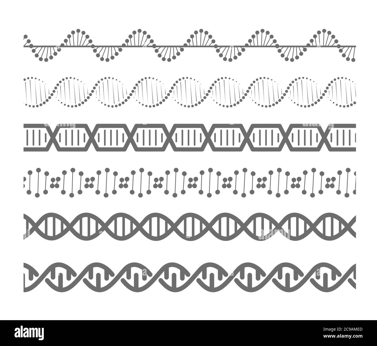 Sagome isolate delle molecole di DNA. Icone vettoriali della bio-tech medica della molecola a spirale. Illustrazione Vettoriale