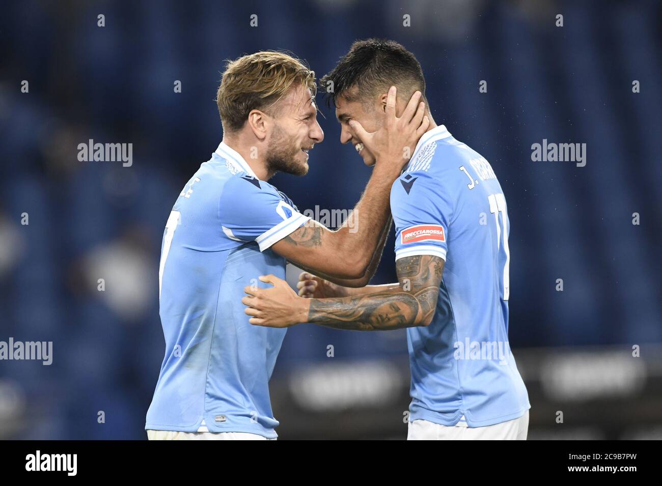 Roma, Italia. 29 luglio 2020. CIRO IMMOBILE della SS Lazio festeggia dopo aver segnato un gol durante la partita di calcio tra SS BRESCIA e BRESCIA allo Stadio Olimpico. Credit: Claudio Pasquazi/LPS/ZUMA Wire/Alamy Live News Foto Stock