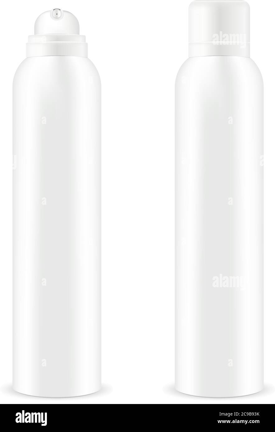 Bomboletta di metallo spray con coperchio. Deodorante antitraspirante o spray cosmetico può dima. Illustrazione del pacchetto vettoriale isolata su sfondo bianco Illustrazione Vettoriale