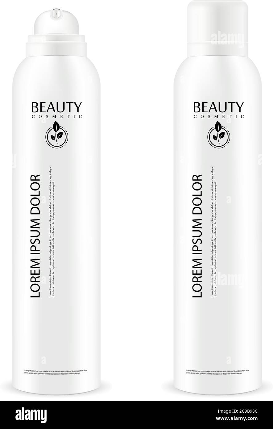 Bomboletta di metallo spray con coperchio. Deodorante antitraspirante o spray cosmetico può dima. Illustrazione del pacchetto vettoriale isolata su sfondo bianco Illustrazione Vettoriale