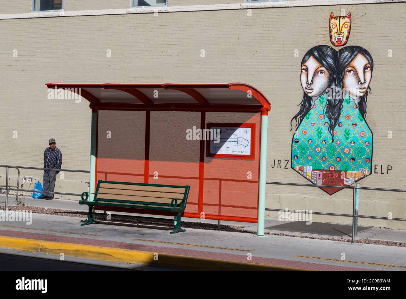 El Paso, Texas. Street Art, Padre Rahm Avenue, da Street Car Stop. Foto Stock