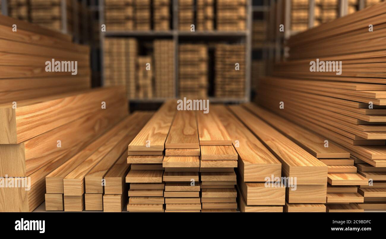 Wood in Warehouse - rendering 3D Foto Stock
