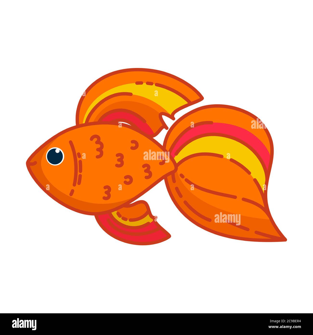Pesce dorato isolato su sfondo bianco. Pesci tropicali gialli e arancioni colorati. Illustrazione vettoriale in stile cartoon Illustrazione Vettoriale