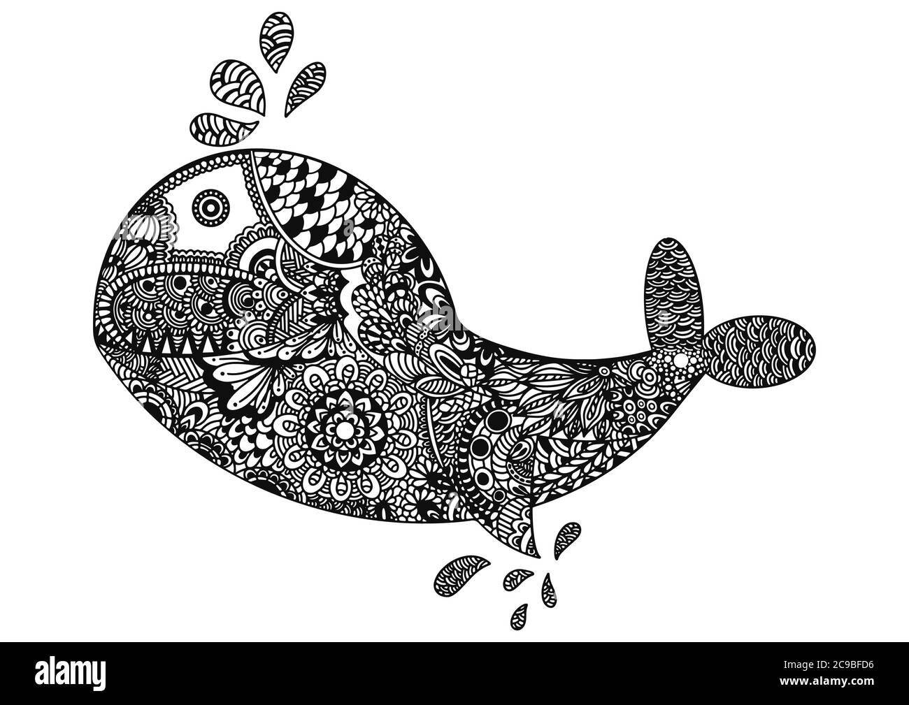 Disegno di arte di linea di pesce modello tribale. Illustrazione vettoriale. Illustrazione Vettoriale