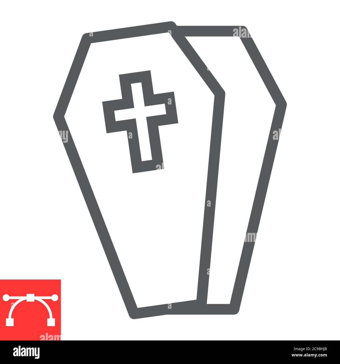 Icona della linea di coffin, halloween e spaventoso, grafica vettoriale dei segni di coffket, icona lineare del tratto modificabile, eps 10. Illustrazione Vettoriale