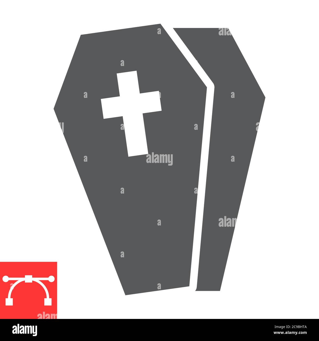 Icona di glifo di coffin, halloween e spaventoso, grafica vettoriale di segno di coffket, icona di tratto solido modificabile, eps 10. Illustrazione Vettoriale