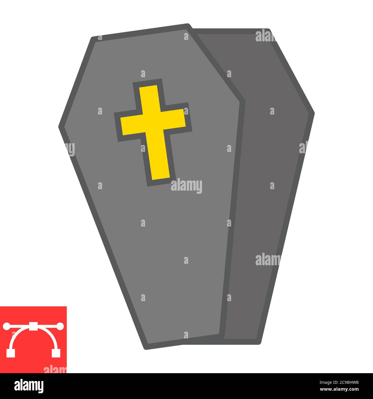 Icona della linea di colore della coffin, Halloween e paura, grafica vettoriale del segno del coffket, icona del contorno con tratto modificabile, eps 10. Illustrazione Vettoriale