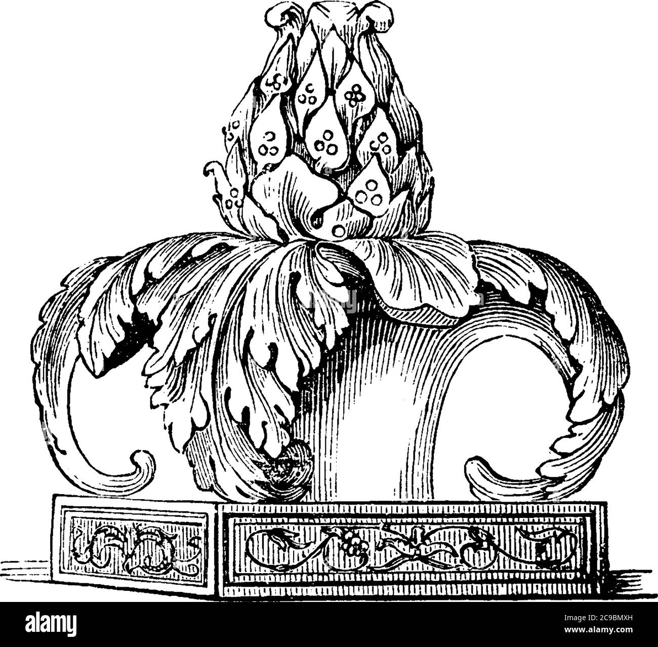 La testa di un thyrso composto dalle foglie e bacche dell'edera, e circondato da foglie di acanto. Molto spesso, anche, un po 'di filetto è stato legato Illustrazione Vettoriale