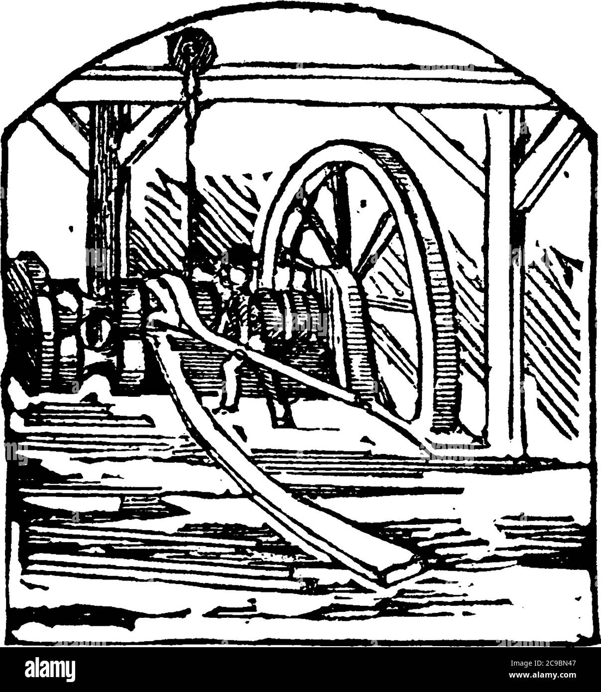 Un laminatoio viene utilizzato per la laminazione di fogli o fili o per la produzione di materiale, per il disegno di linee d'epoca o per l'illustrazione dell'incisione. Illustrazione Vettoriale