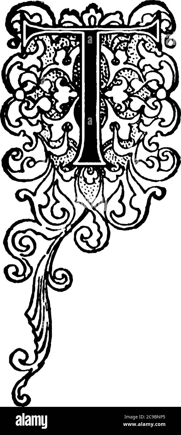 Un pezzo decorativo di T oriented design, vintage linea disegno o incisione illustrazione. Illustrazione Vettoriale