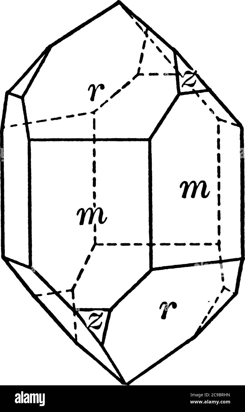 Il quarzo è un minerale composto da atomi di silicio e ossigeno, disegno di linee vintage o illustrazione di incisione. Illustrazione Vettoriale
