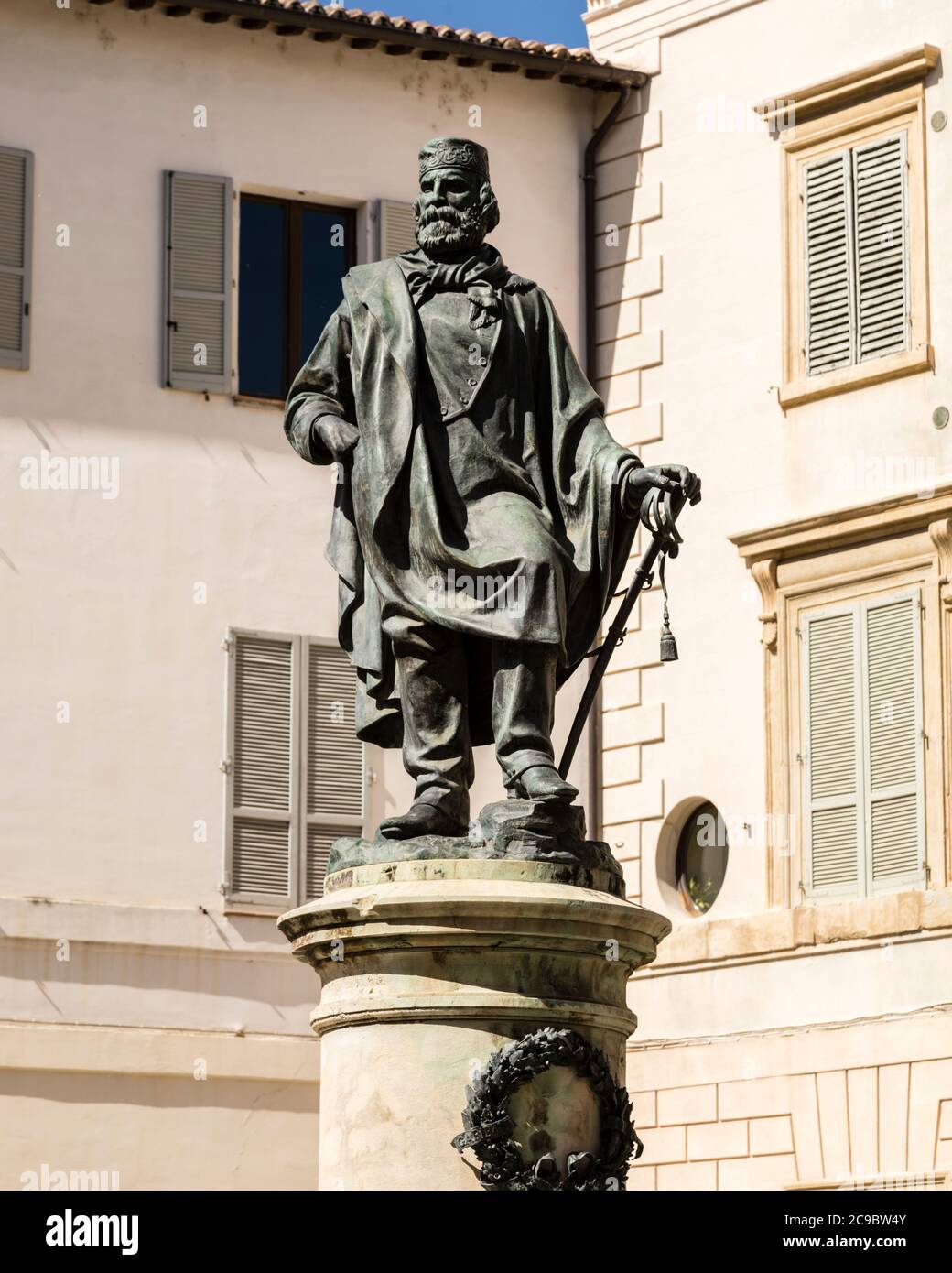 Statua commemorativa di Giuseppe Maria Garibaldi, Foligno, Umbria, Italia Foto Stock