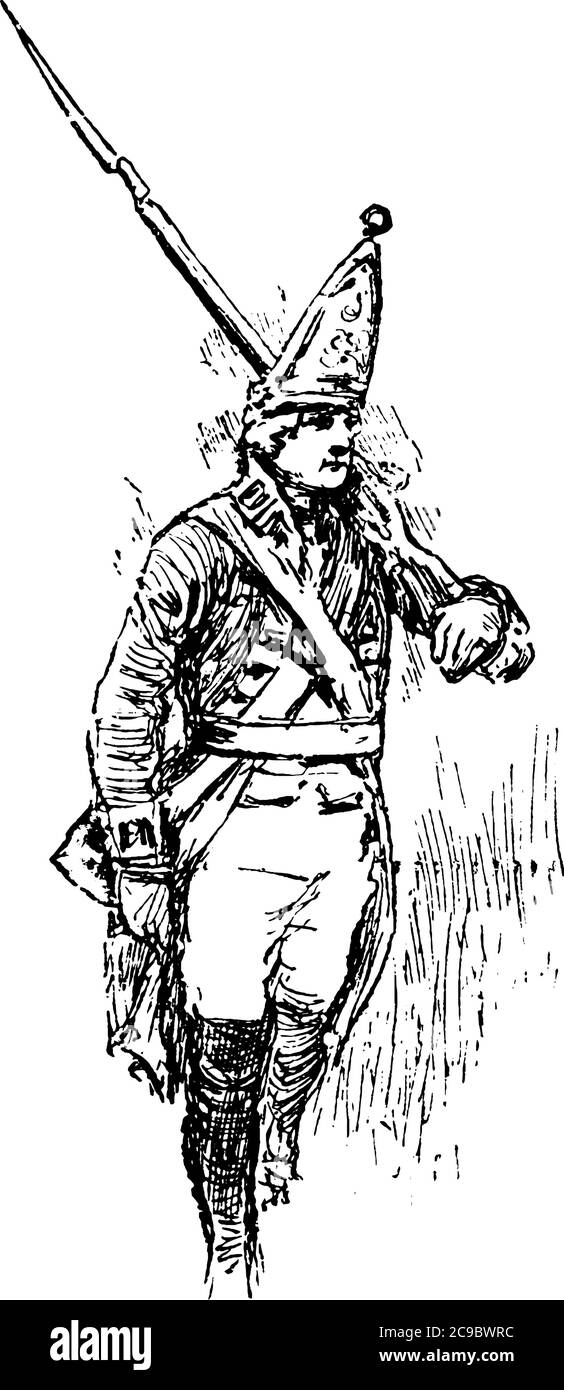 Una tipica rappresentazione di un soldato in uniforme militare, generalmente, scavano trincee difensive, difendono il loro paese, o attaccano un altro paese a Illustrazione Vettoriale