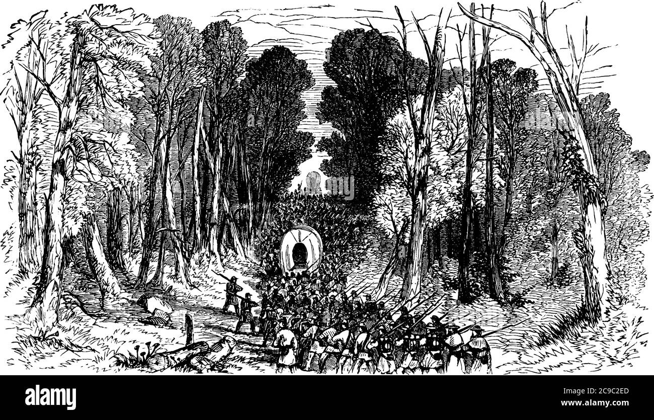 È un'immagine del ponte di Rappahannock, una casa è mostrata qui, mostrando la costruzione del ponte, gli animali ci sono l'immagine, mostrando tre diversi si Illustrazione Vettoriale