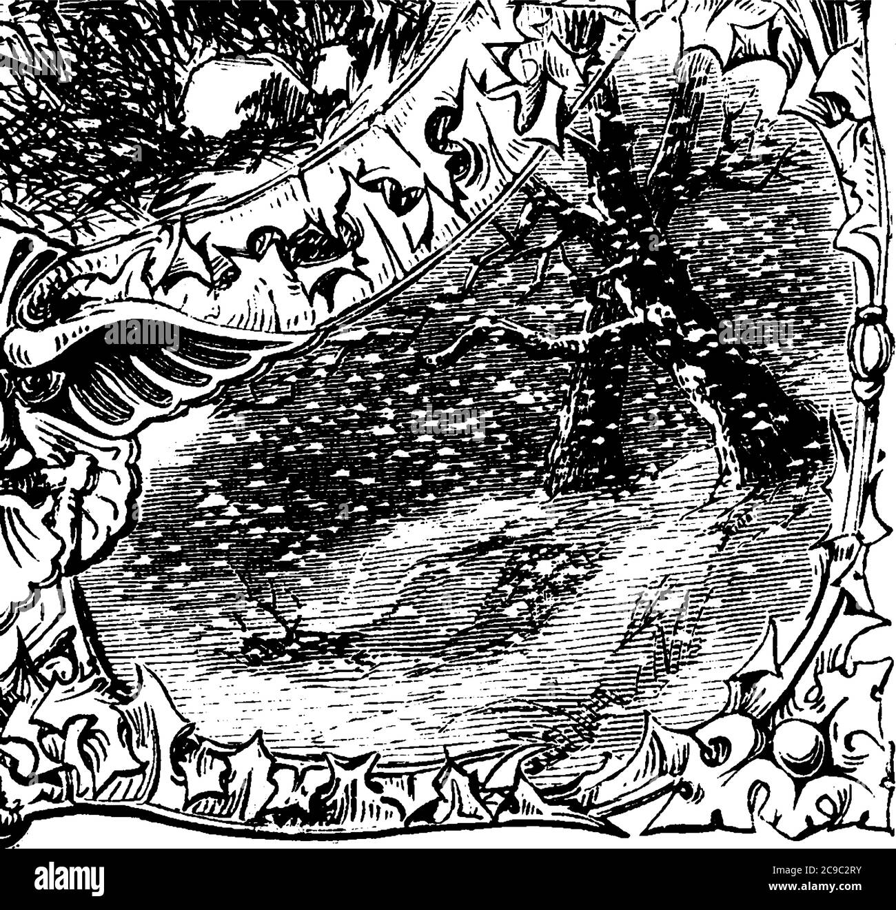 Una rappresentazione tipica dell'inverno, la stagione più fredda dell'anno in zone polari e temperate, che mostra la caduta della neve; alberi e terreni ricoperti di sn Illustrazione Vettoriale