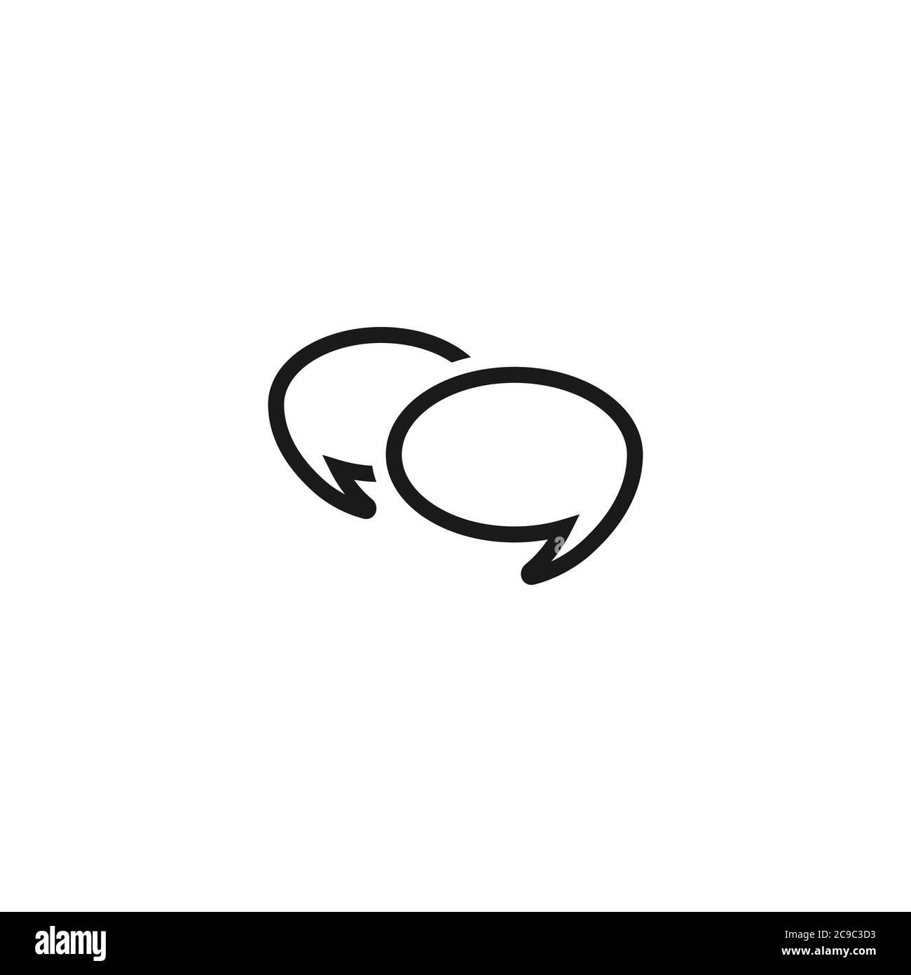 due bolle di conversazione di chat nere isolate su sfondo bianco. Icona piatta vettore. Finestra di dialogo, forum, simbolo del messaggio. Conclusione, comunicazione, istruzione Illustrazione Vettoriale