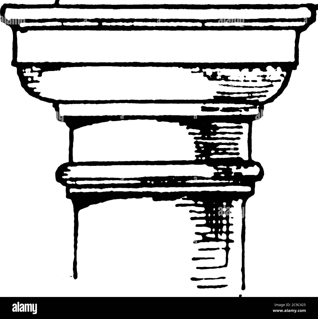 Capitale di una colonna toscana, disegno di linee d'epoca o illustrazione dell'incisione. Illustrazione Vettoriale