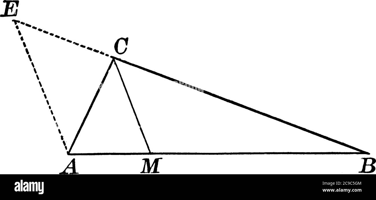 La bisettrice angolare di un triangolo divide il lato opposto in segmenti, disegno di linee vintage o illustrazione dell'incisione. Illustrazione Vettoriale
