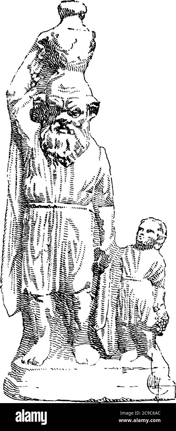 Nella mitologia greca, Sileno era un compagno e un tutor del dio del vino Dioniso; più vecchio dei satiri della retinue Dionisiana. Qui è mostrato, Silenus Illustrazione Vettoriale