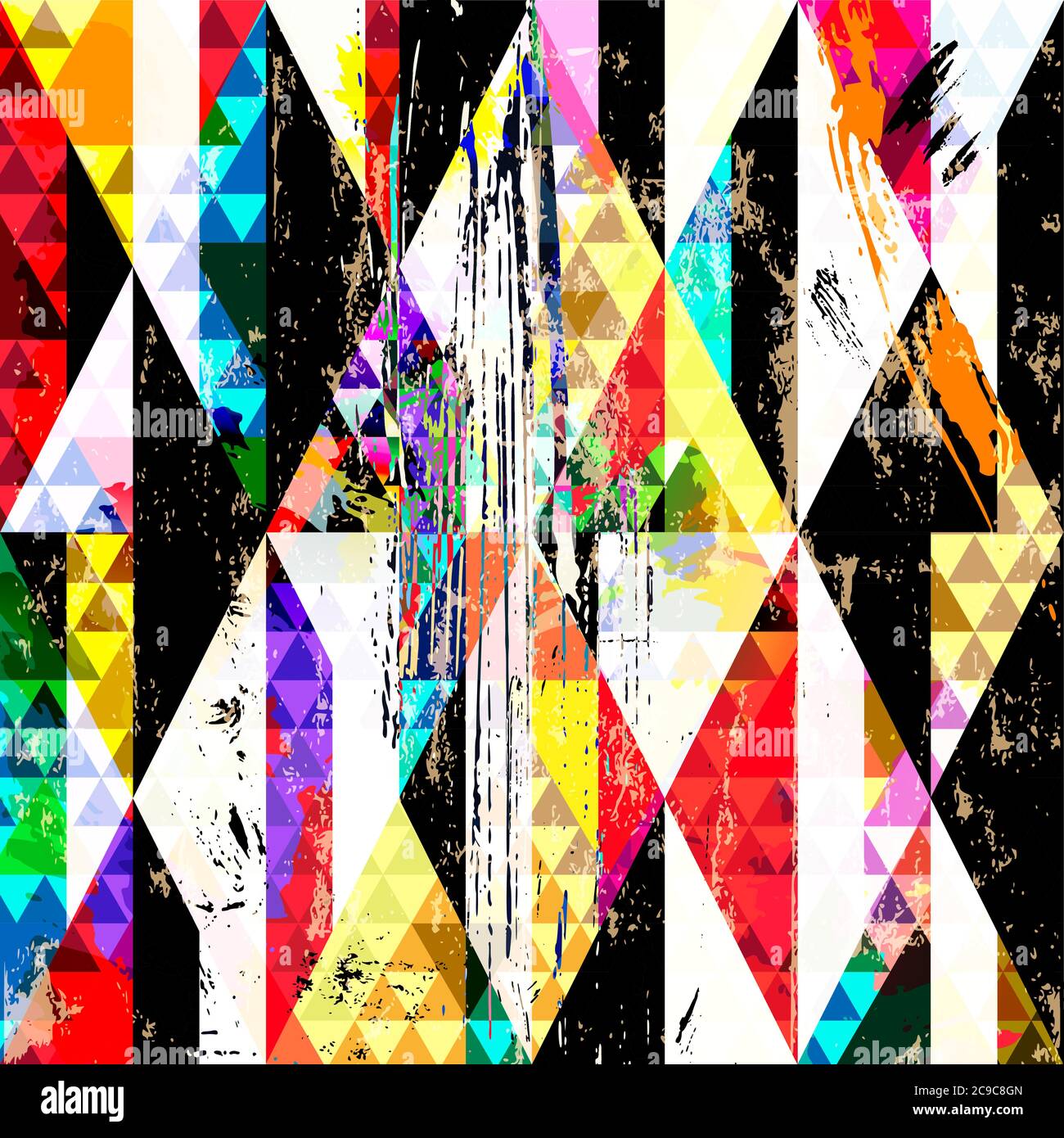 composizione astratta dello sfondo con triangoli, tratti di vernice, schizzi e rombo Illustrazione Vettoriale