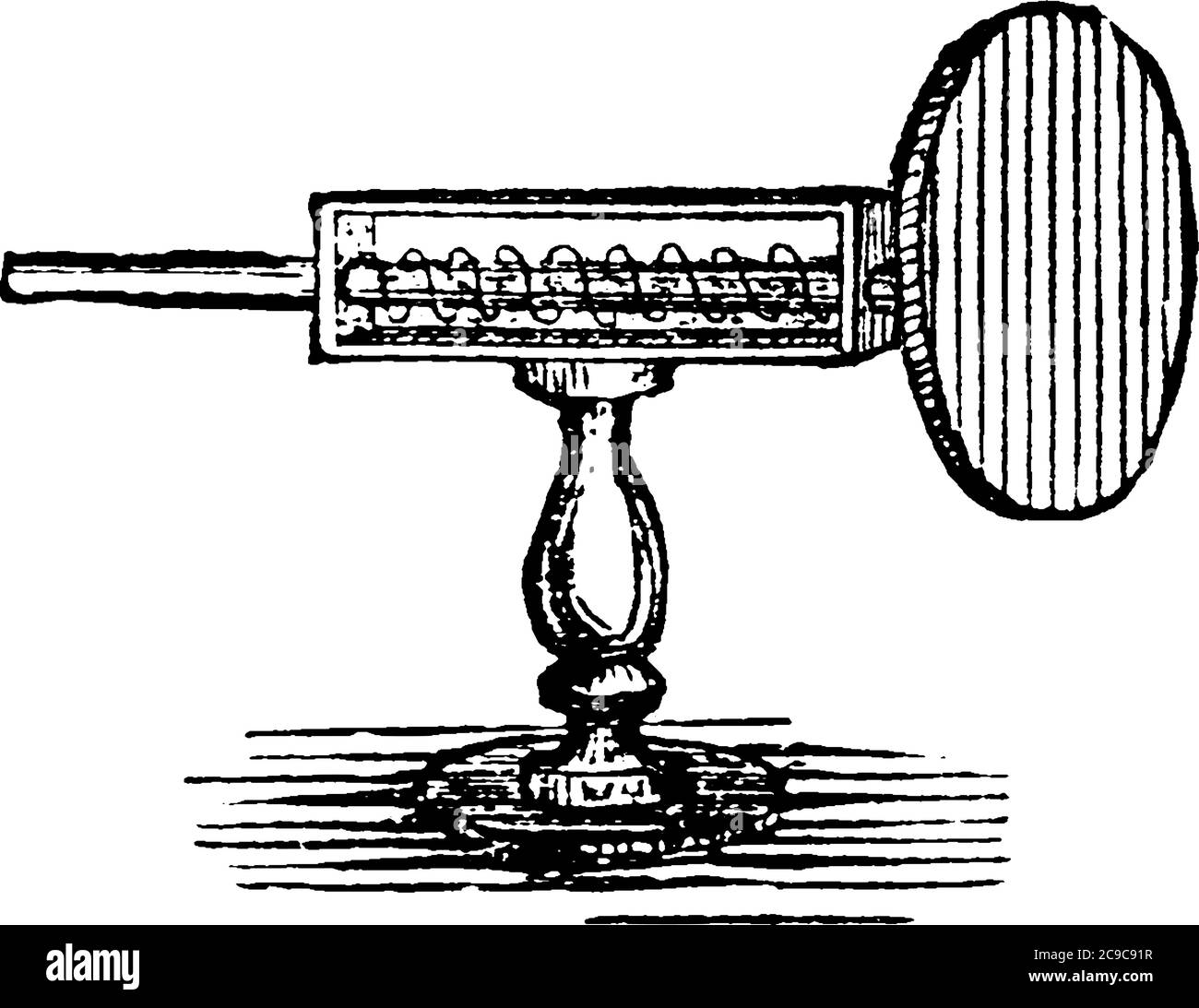 L'indicatore di vento è un dispositivo utilizzato per misurare la velocità del vento, ed è anche uno strumento comune della stazione meteo, disegno di linee vintage o illustrazione dell'incisione. Illustrazione Vettoriale