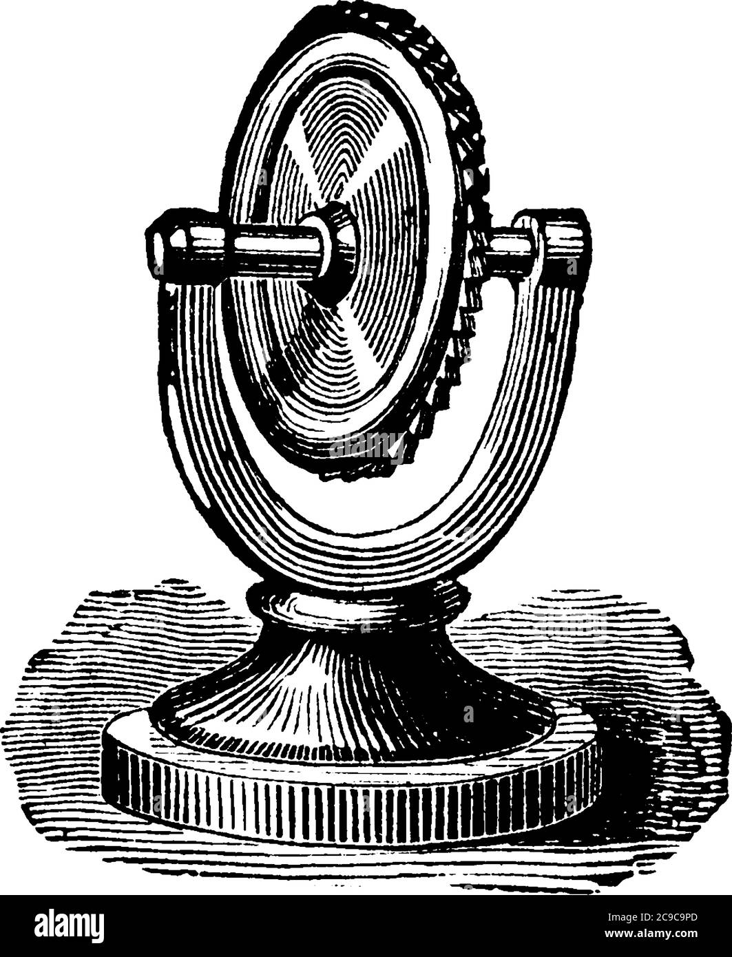La ruota Savart è un dispositivo acustico che prende il nome dal fisico francese Félix Savart, disegno di linee d'epoca o illustrazione dell'incisione. Illustrazione Vettoriale