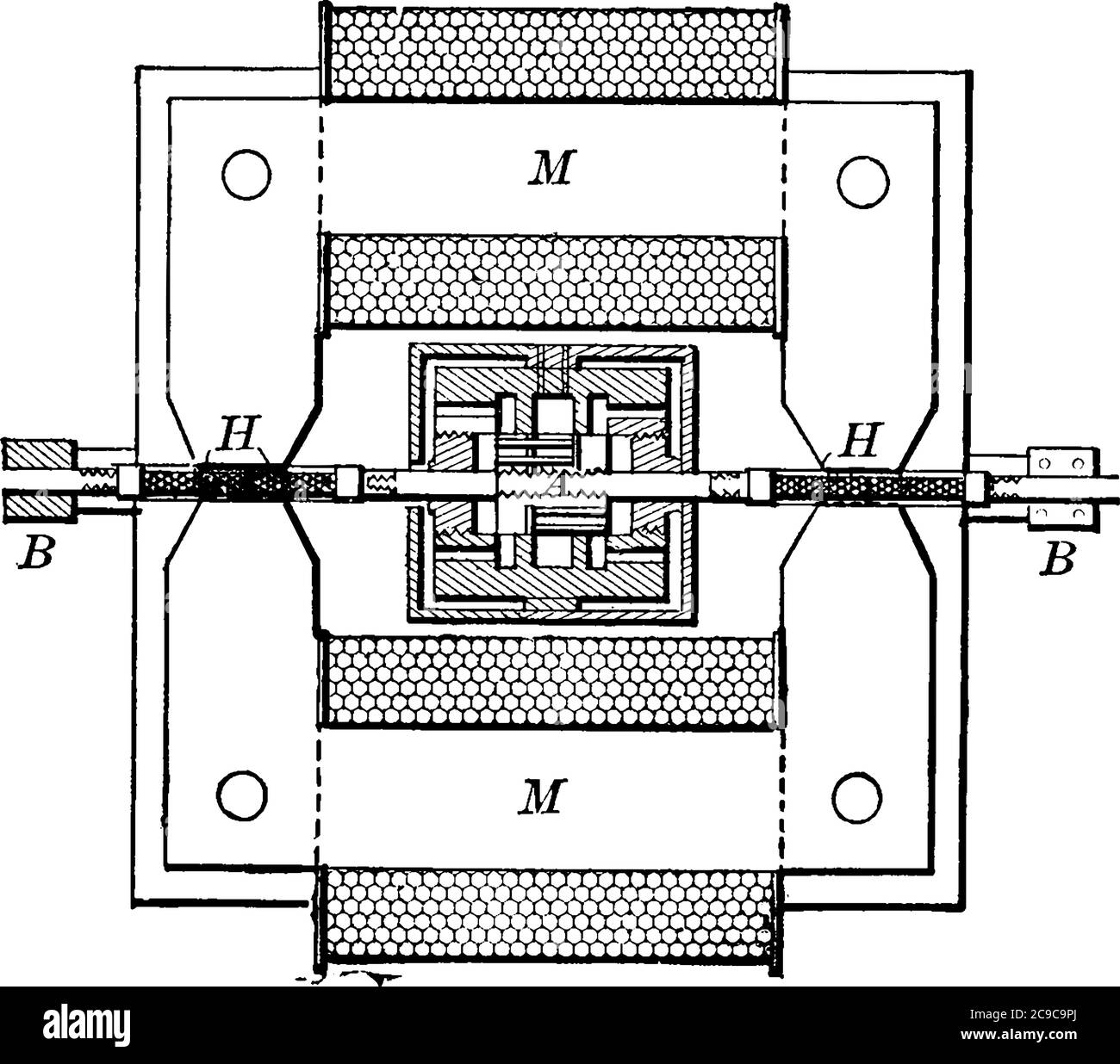 Un motore primario combinato e un generatoree elettrico producono correnti alternate senza movimento rotatorio delle bobine generatrici. La forza motrice può essere Illustrazione Vettoriale