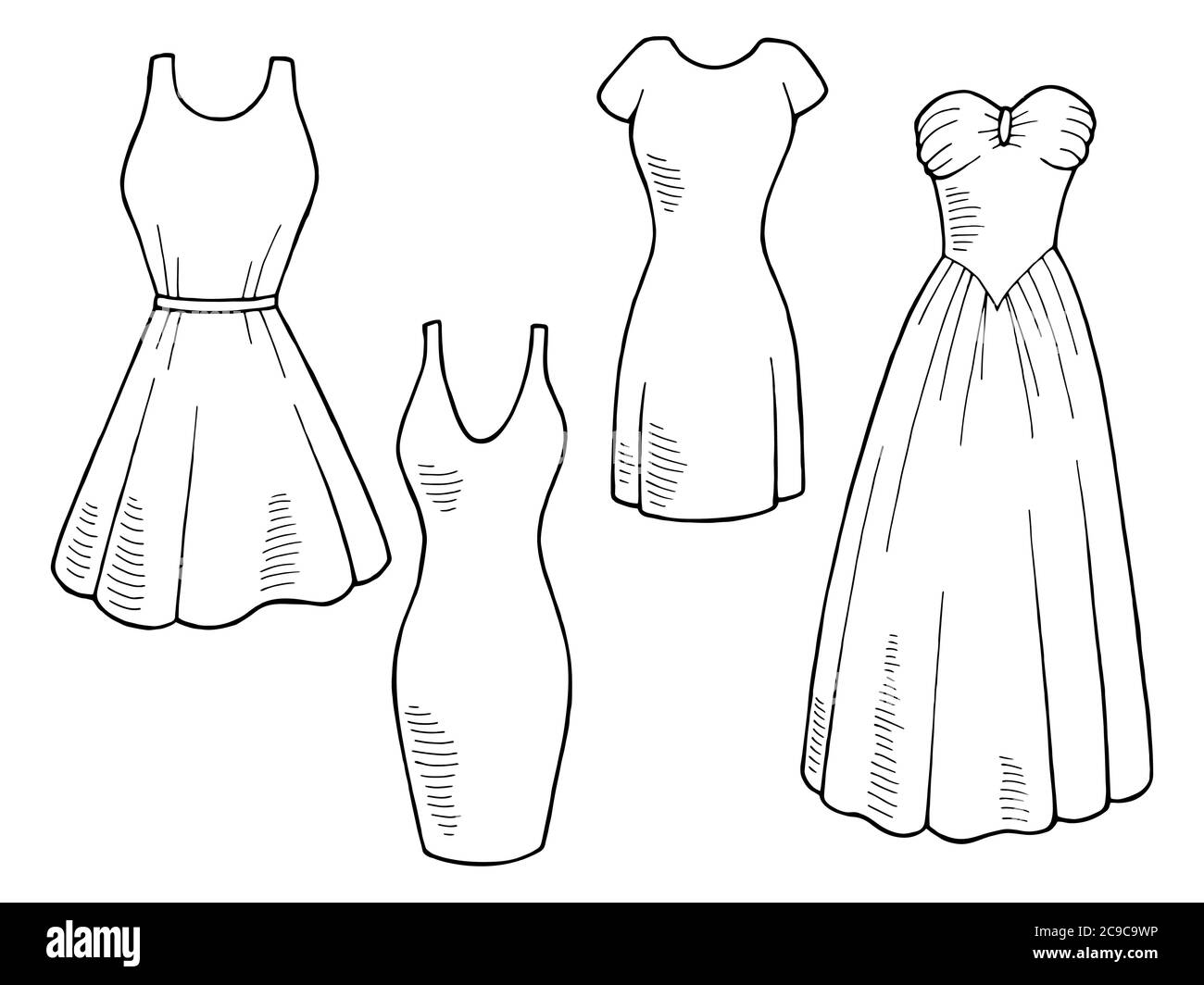 Disegno del set di abiti nero bianco isolato vettore illustrazione dello schizzo Illustrazione Vettoriale