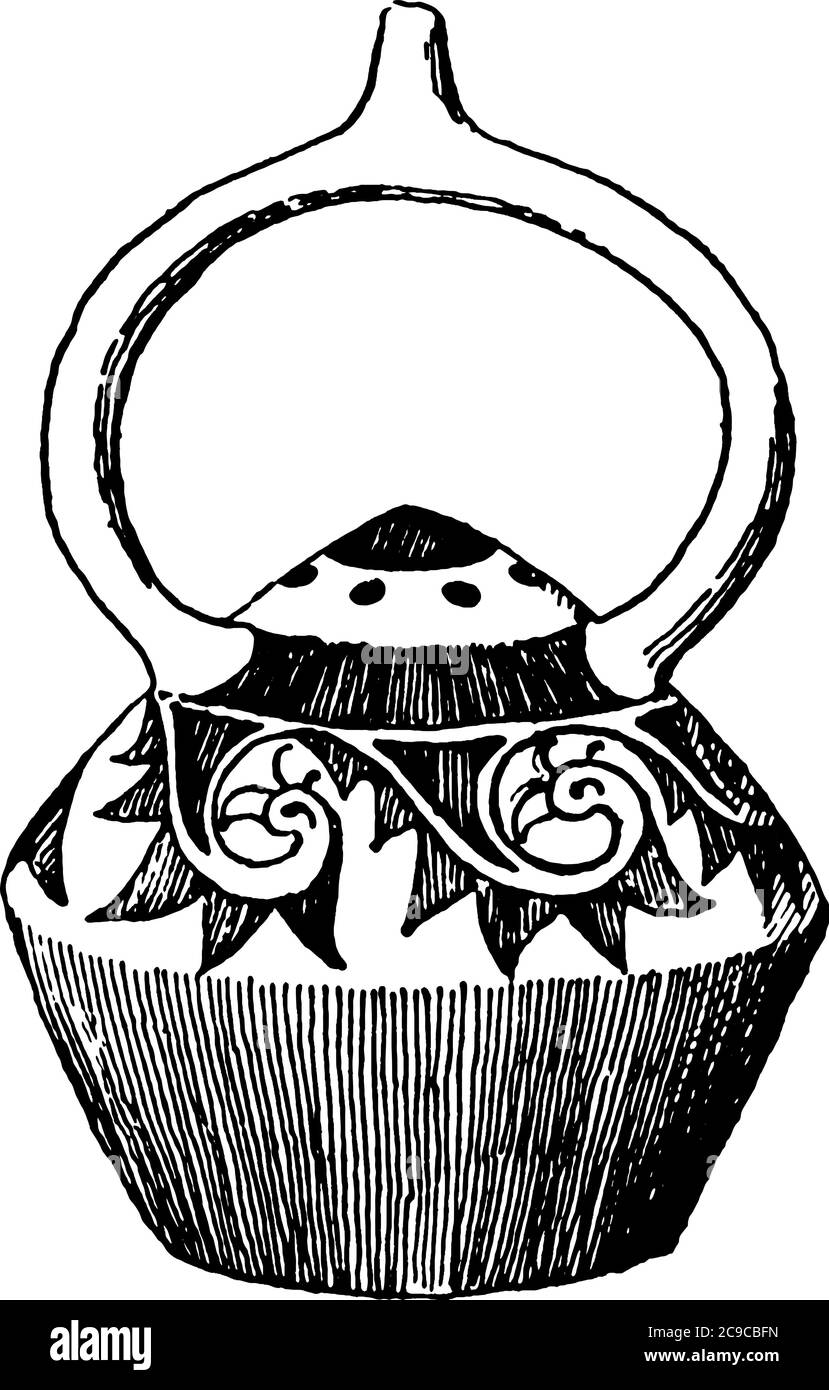 L'immagine mostra il vaso sospeso boliviano abbozzato nel Museo Americano di Storia Naturale a New York, il vaso consiste in un manico sulla cima di itvintage lin Illustrazione Vettoriale