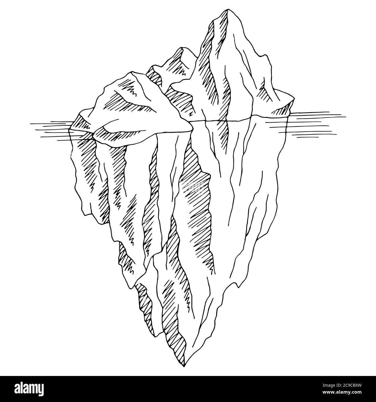 Vettore grafico di illustrazione dello schizzo isolato in bianco nero iceberg Illustrazione Vettoriale