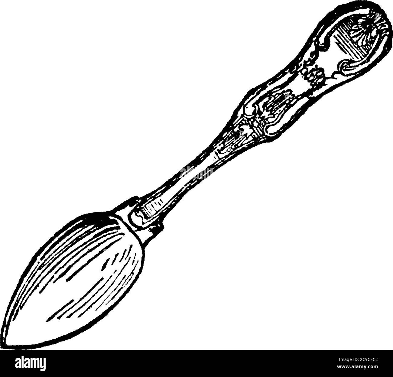 Un cucchiaio grande progettato in un design semplice, disegno di linee vintage o illustrazione di incisione. Illustrazione Vettoriale