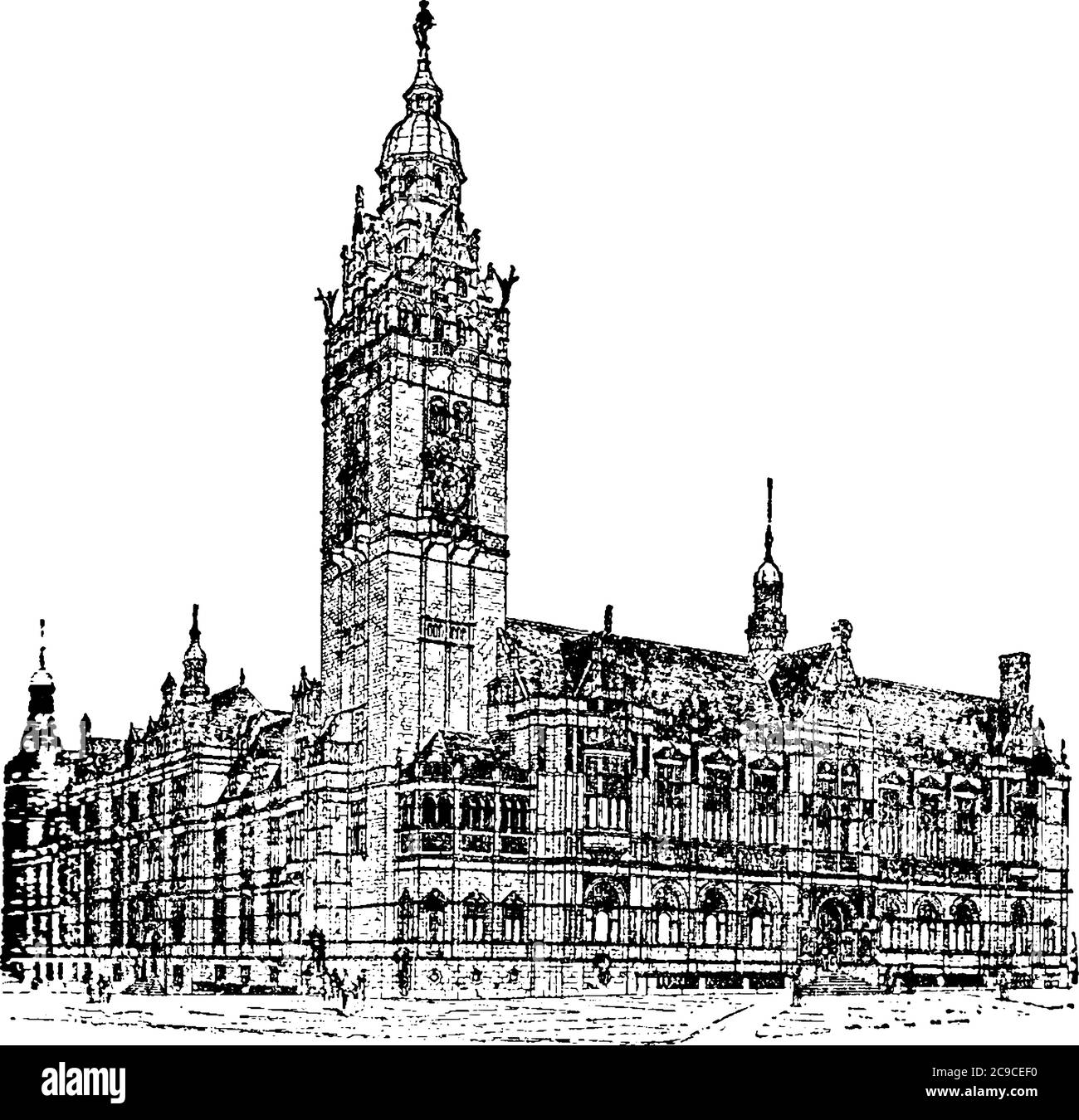 Sheffield Town Hall, un edificio nella città di Sheffield, Inghilterra, progettato dall'architetto londinese E.W. Mountford, è stato ufficialmente aperto da Illustrazione Vettoriale
