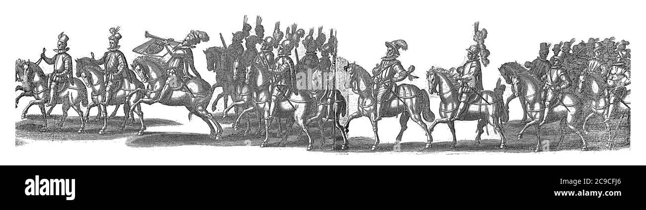 La processione con l'arciduca Ernst durante l'ingresso a Bruxelles (parte 3), incisione d'annata. Foto Stock
