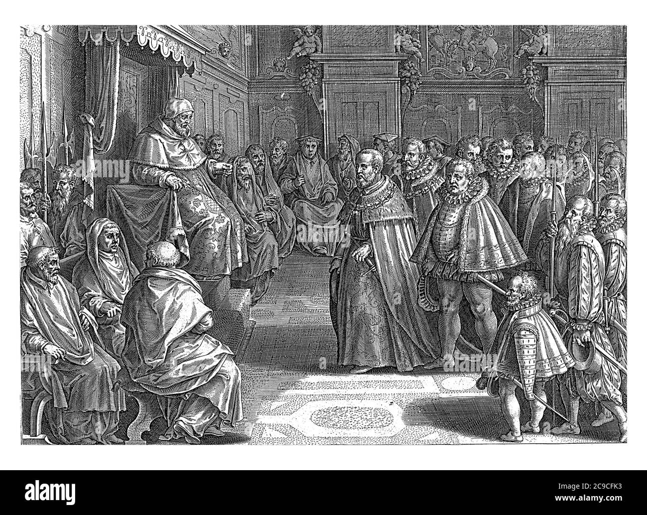 Cosimo de' Medici per il Collegio Cardinalizio e Papa Pio V, Philips Galle, dopo Jan van der Straet, 1583 Cosimo de' Medici per il Collegio di Auto Foto Stock