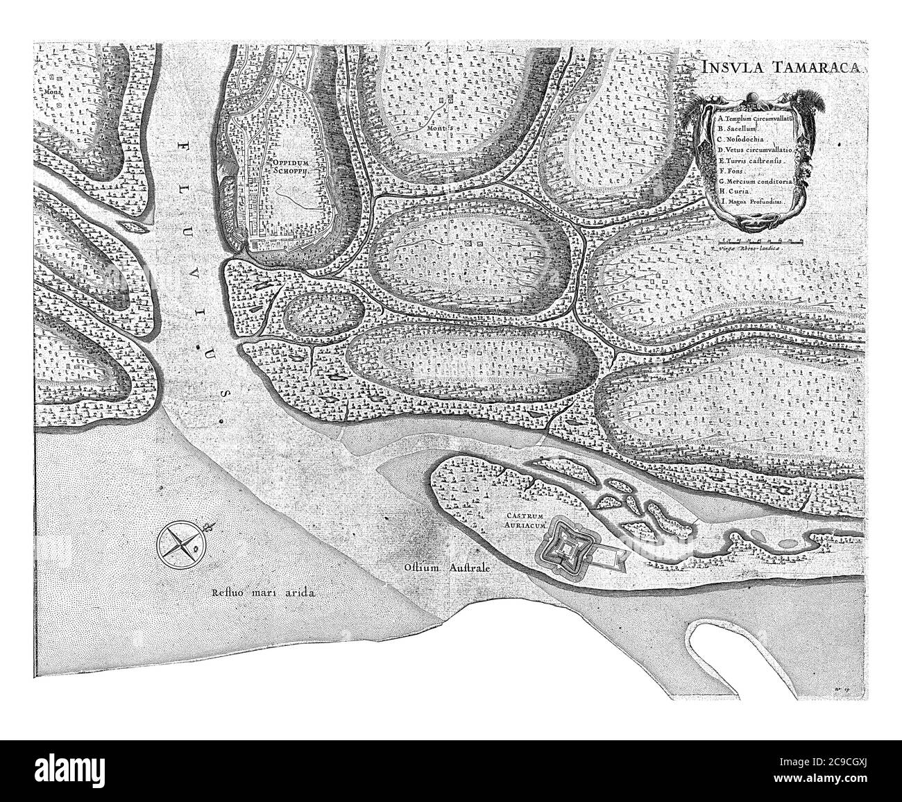 Mappa dell'isola di Itamaraca con Forte Oranje, 1636-1644, Jan van Brosterhuyzen, dopo Frans Jansz Post, 1645 - 1647 Mappa dell'isola di Itamaraca Foto Stock