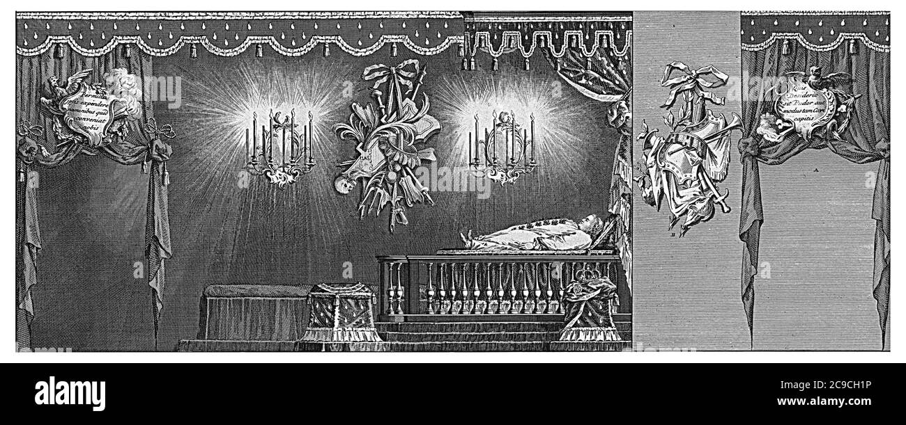 Lato destro della sala con la pagana con il corpo del principe Guglielmo IV, incisione d'epoca. Foto Stock