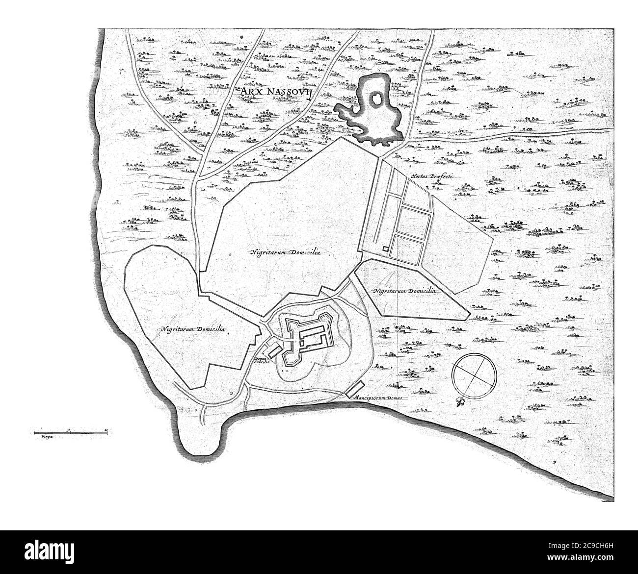 Mappa di Fort Nassau, 1636-1644, Jan van Brosterhuyzen, After Frans Jansz Post, 1645 - 1647 Mappa che mostra la posizione di Fort Nassau, 1636-1644, vin Foto Stock