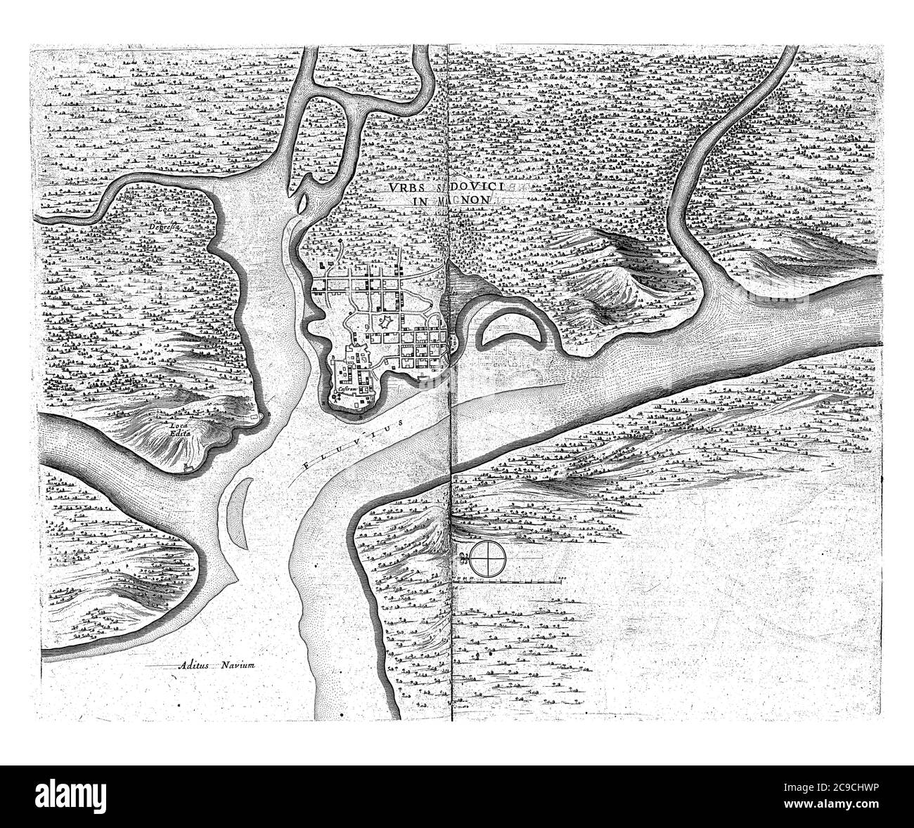 Mappa di Maragnon, c. 1641, Jan van Brosterhuyzen, dopo Frans Jansz Post, 1645 - 1647 Mappa della città di Maragnon (SÃ£o LuÃ­s) sulla costa brasiliana, Foto Stock
