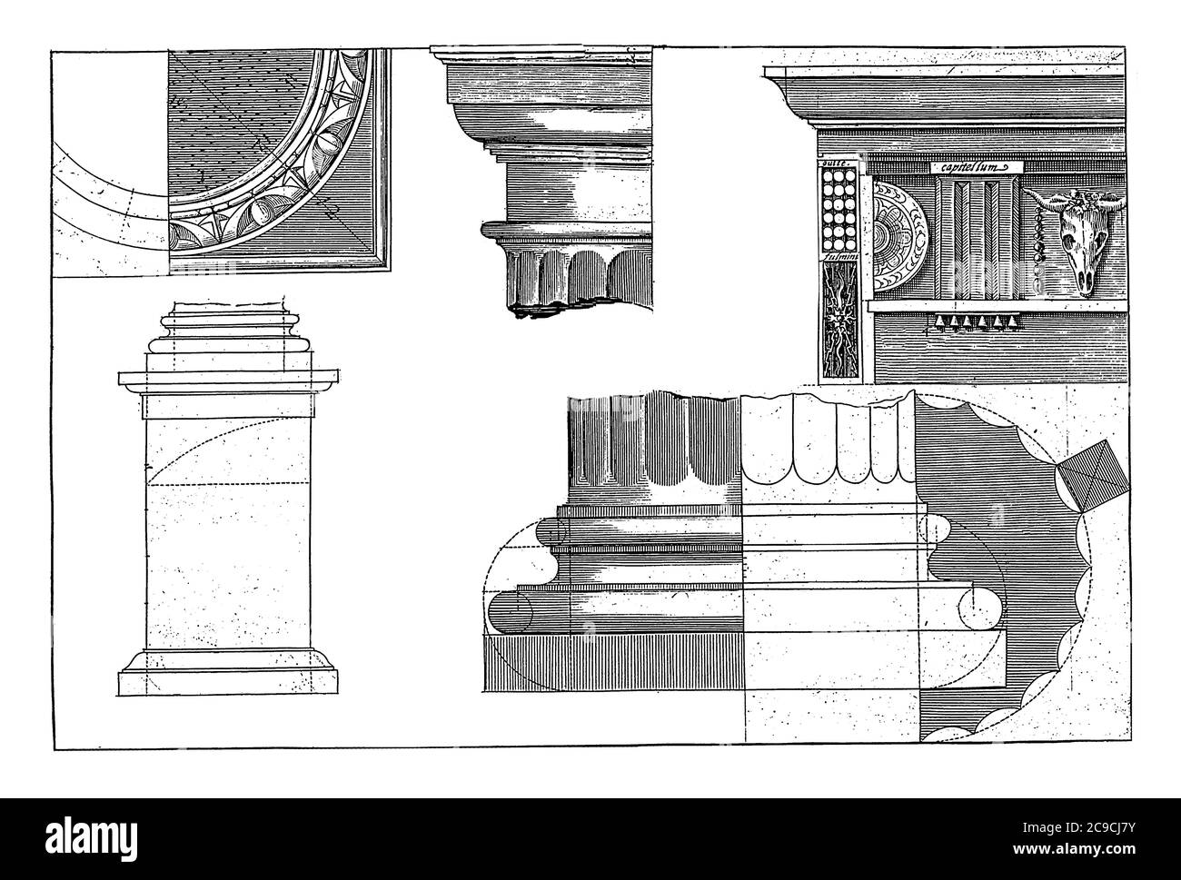 Ordine di costruzione Doric, Hendrick Hondius (i), dopo Hans Vredeman de Vries, dopo Paul Vredeman de Vries, 1620 Dettagli dell'ordine di costruzione Doric, pede Foto Stock