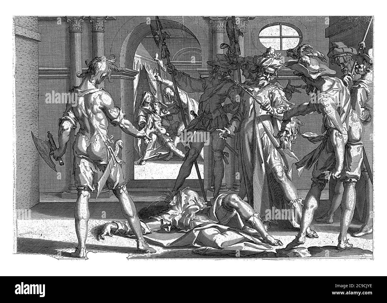 L'avvocato Aemilius Papinianus è appena stato decapitato per ordine dell'imperatore Caracalla, incisione d'annata. Foto Stock