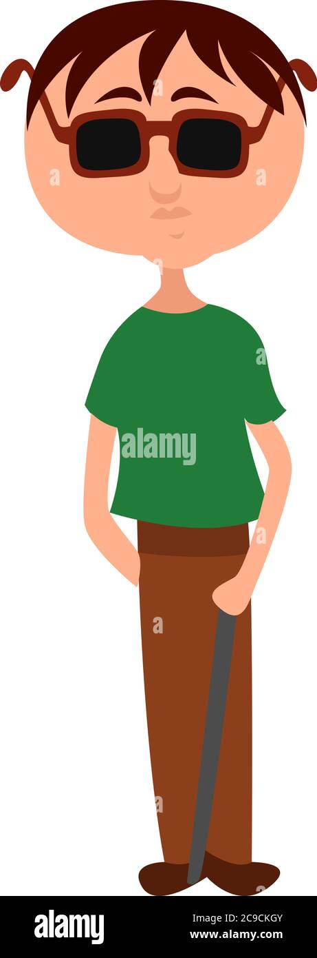 Uomo cieco con un bastone, illustrazione, vettore su sfondo bianco Illustrazione Vettoriale