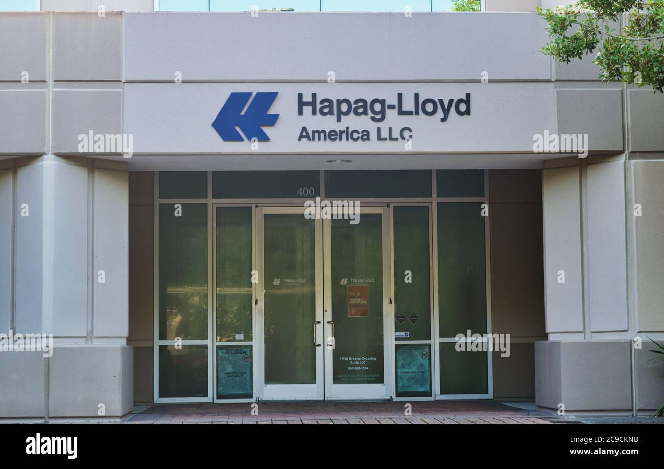 Esterno dell'edificio degli uffici Hapag-Lloyd a Houston, Texas. Società tedesca di trasporto di linea globale con filiali in tutto il mondo, fondata nel 1970. Foto Stock